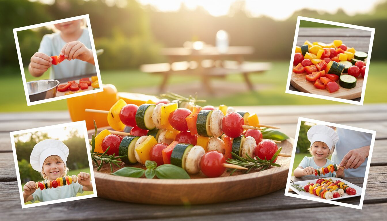 découvrez une activité ludique et gourmande avec ces brochettes de légumes colorées à assembler facilement par les enfants, pour un repas sain et amusant.