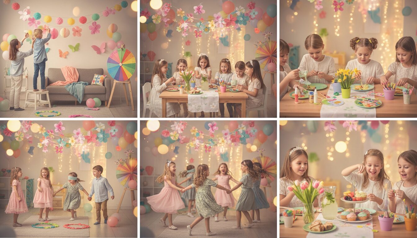 organisez une fête en intérieur pour enfants afin de célébrer joyeusement l'arrivée du printemps avec des activités ludiques et décorations colorées.