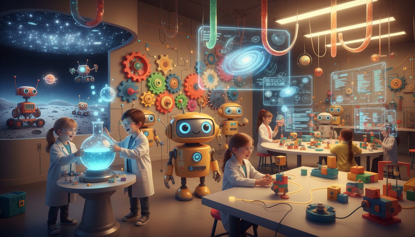 apprenez à créer un décor captivant sur le thème science et robotique, spécialement conçu pour stimuler l'imagination des enfants de 7 à 9 ans.