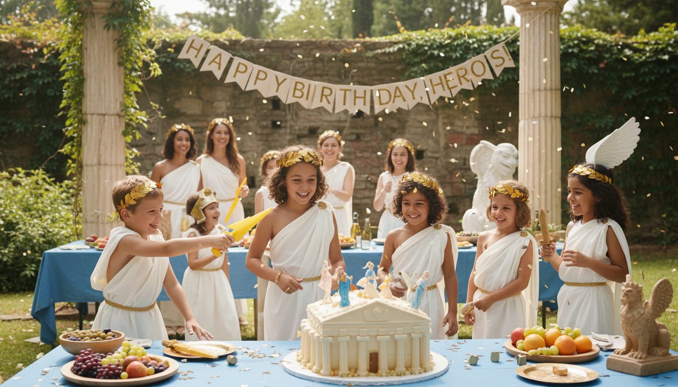découvrez comment créer une ambiance mythologie grecque captivante pour un anniversaire d'enfants de 10 à 12 ans, avec des décorations, jeux et activités inspirés des dieux et héros antiques.