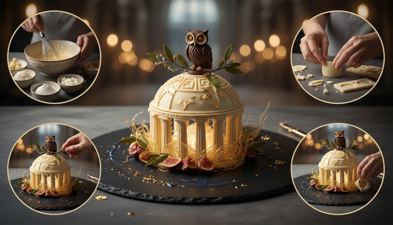 découvrez un dessert exquis en l'honneur d'athéna, parfait pour un banquet célébrant l'intelligence et la sagesse.