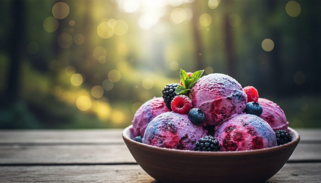 découvrez la glace aux baies sauvages de la vallée oubliée, une délicieuse gourmandise aux saveurs naturelles et authentiques des baies récoltées à la main.