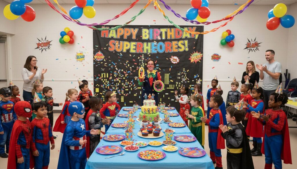 organisez un anniversaire inoubliable pour les 10-12 ans avec notre menu clé en main 'la ligue des jeunes héros', comprenant des activités et des repas adaptés pour une fête pleine d'aventures et de fun.