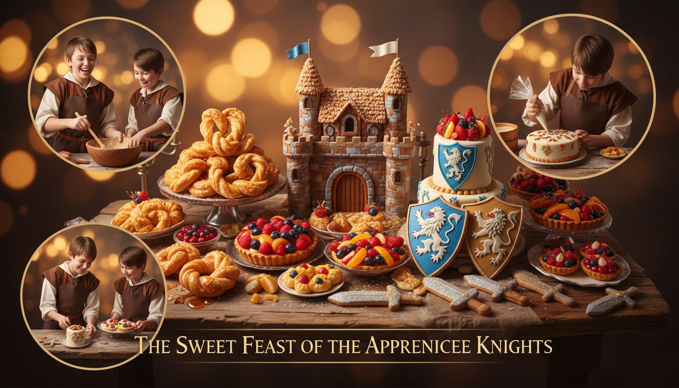 découvrez 'le festin sucré des apprentis chevaliers', une aventure gourmande où jeunes héros partagent des douceurs et des moments inoubliables.