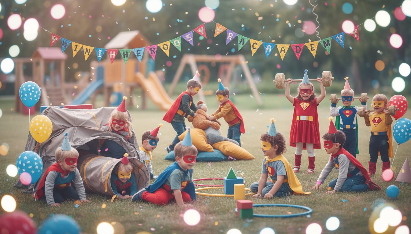 découvrez notre menu d'anniversaire clé en main 'l’entraînement des mini-héros', spécialement conçu pour les enfants de 3 à 6 ans, pour une fête ludique et pleine d'aventures.