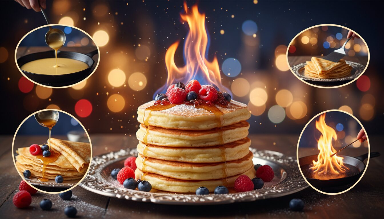 découvrez les délicieuses crêpes flamboyantes préparées spécialement pour la fête au château, un régal sucré et spectaculaire à ne pas manquer.