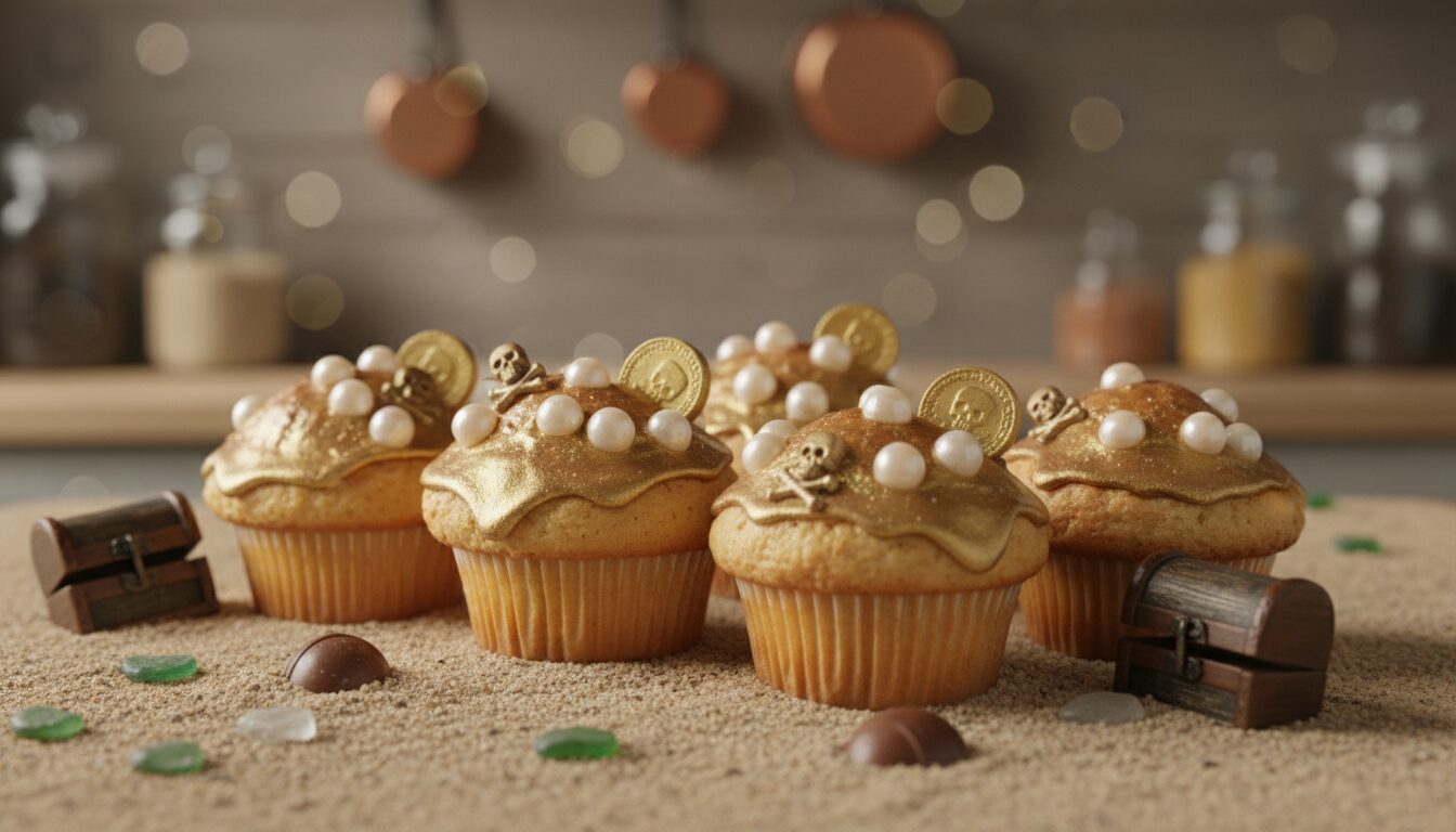 découvrez nos muffins perles de pirate sur sable doré, une délicieuse gourmandise aux saveurs uniques qui éveilleront vos papilles et émerveilleront petits et grands.