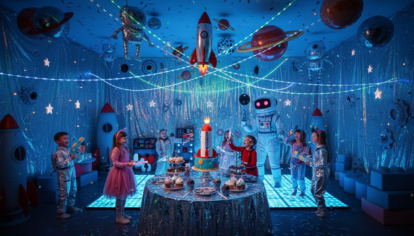 découvrez comment organiser un goûter à thème unique en créant une ambiance futuriste avec un espace décoré et des robots pour émerveiller petits et grands.