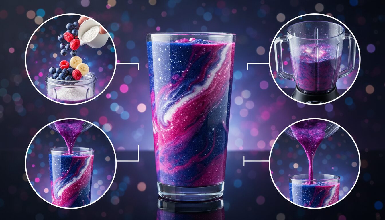 découvrez notre smoothie couleur nébuleuse, une boisson délicieuse et vibrante qui vous transporte dans une aventure cosmique. parfait pour votre conquête de l'espace gustative !