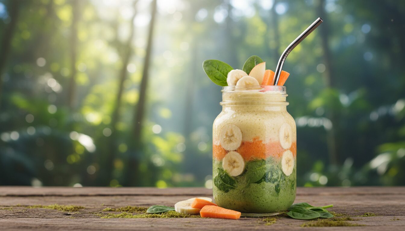 découvrez notre smoothie jungle plein d’énergie, parfait pour vos expéditions en forêt. une boisson naturelle et revitalisante qui vous accompagne lors de toutes vos aventures en pleine nature.