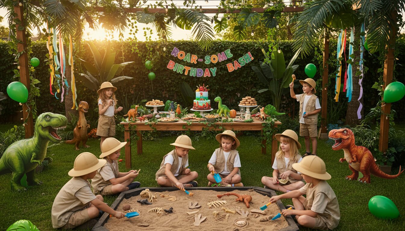 découvrez notre menu d'anniversaire clé en main sur le thème 'sur la piste des dinosaures', spécialement conçu pour les enfants de 7 à 9 ans. une fête amusante et éducative garantie !