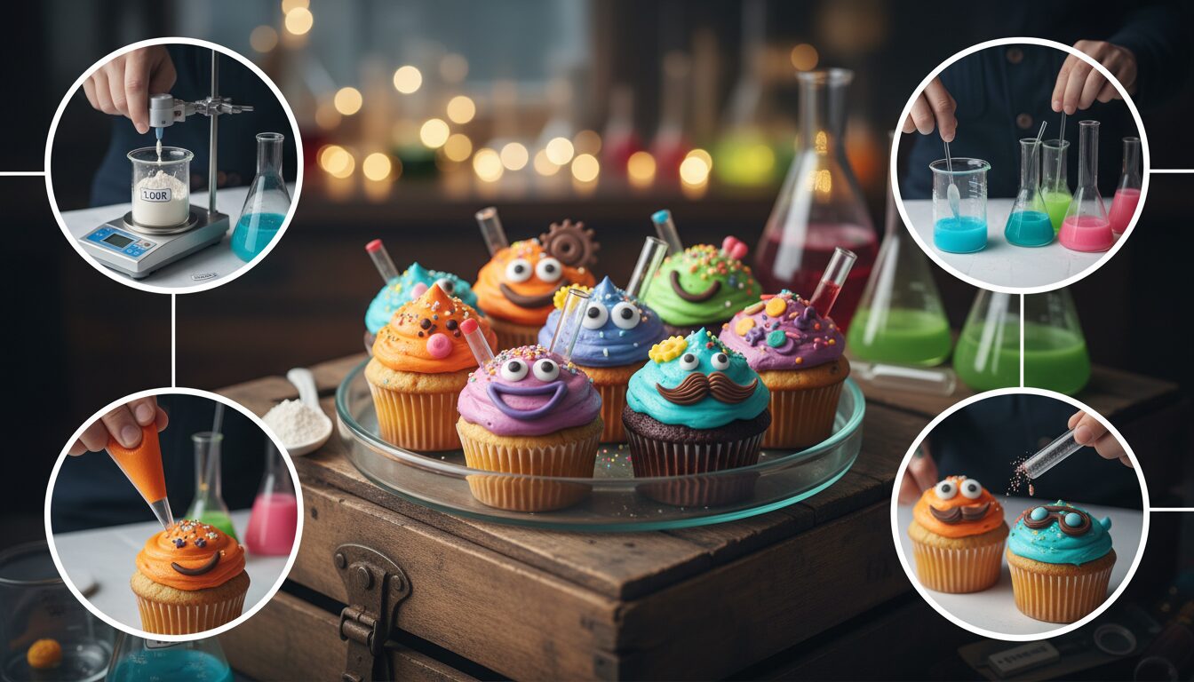 découvrez l'épreuve sucrée du laboratoire secret, où des cupcakes rigolos et surprenants raviront vos papilles dans une ambiance ludique et gourmande.