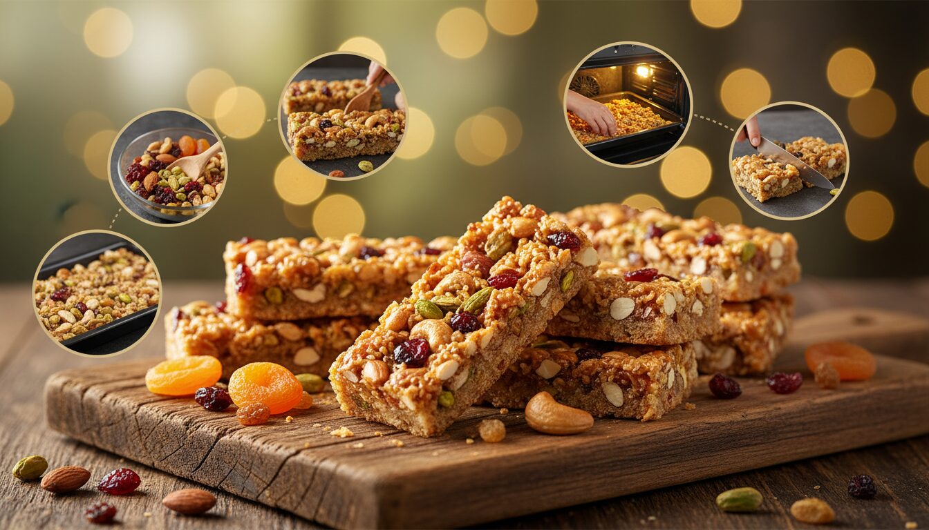 découvrez nos barres de sorts croustillantes aux fruits secs magiques, une gourmandise saine et délicieuse pour un regain d'énergie naturel à tout moment de la journée.