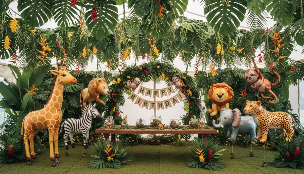 découvrez notre décoration d’anniversaire jungle spécialement conçue pour les enfants de 3 à 6 ans, avec des éléments colorés et amusants pour une fête inoubliable.