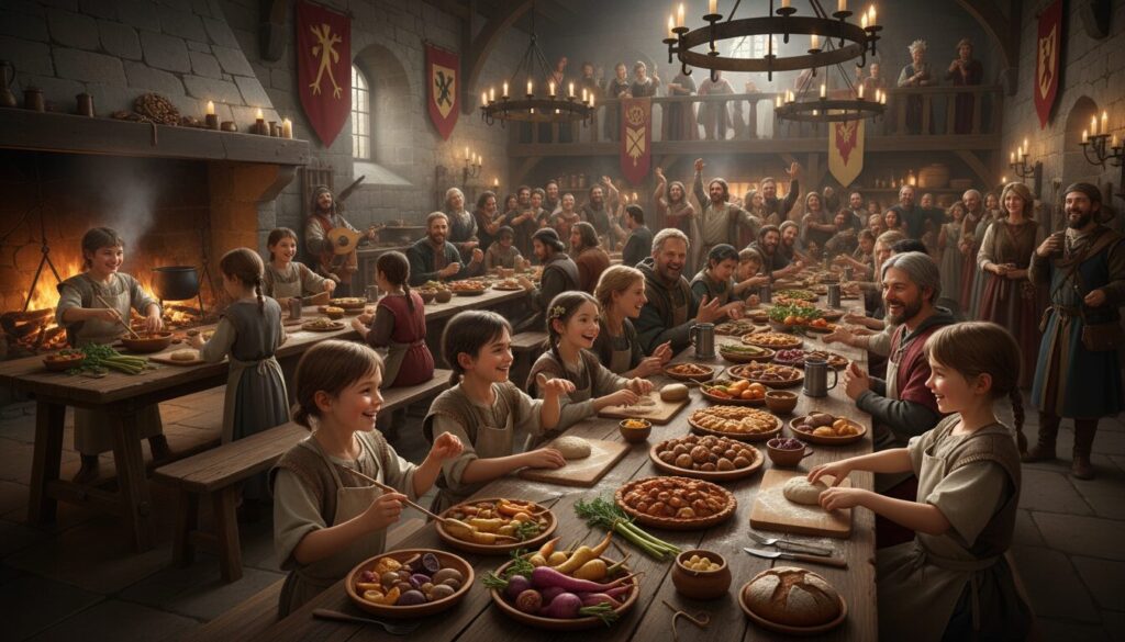 découvrez un festin authentique de légumes oubliés lors d'un banquet médiéval, alliant saveurs anciennes et traditions culinaires d'autrefois.