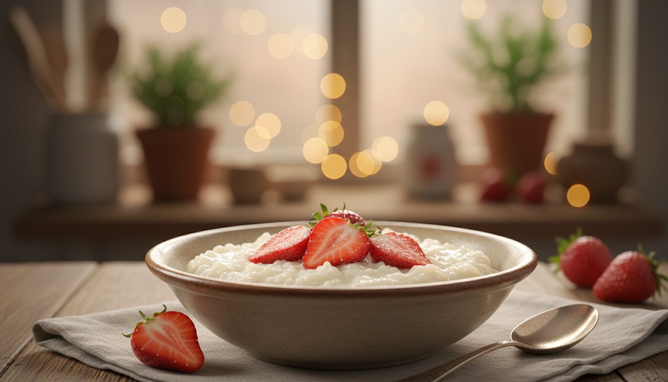 découvrez une recette simple et délicieuse de riz au lait doux à préparer facilement chez vous avec un bol et une cuillère.