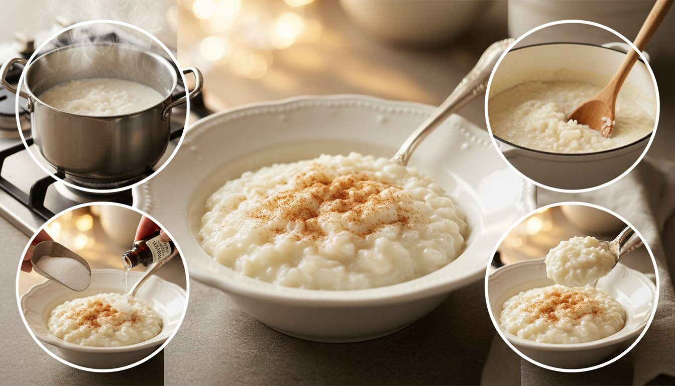 découvrez une recette simple et gourmande de riz au lait doux, parfaite à préparer avec un bol et une cuillère pour un dessert réconfortant.