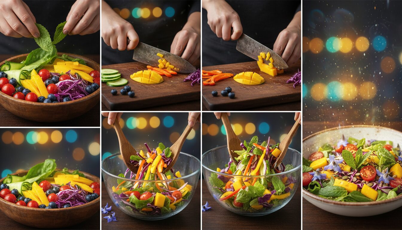 découvrez la salade arc-en-ciel des pouvoirs cachés, un mélange coloré et délicieux rempli de bienfaits nutritifs pour votre santé et votre vitalité.