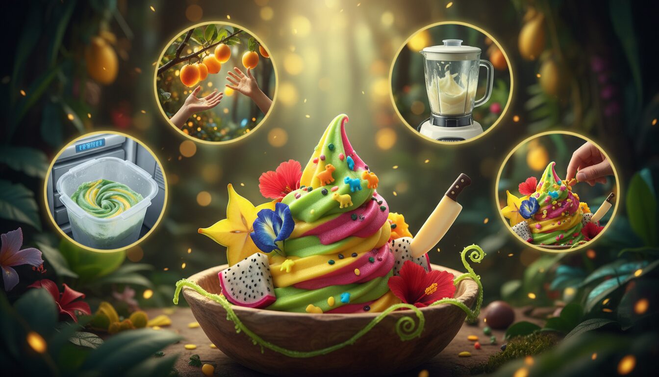 découvrez le yaourt glacé des aventuriers de la jungle enchantée : une saveur exotique et rafraîchissante pour petits explorateurs gourmands.