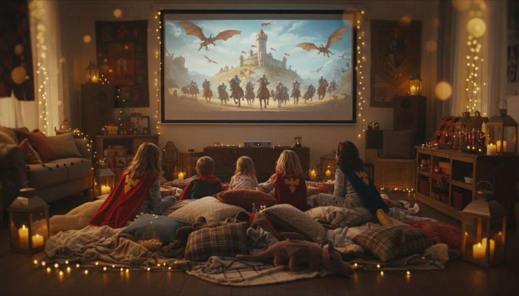 organisez une soirée pyjama inoubliable avec une animation cinéma maison sur le thème des chevaliers, pour plonger les enfants dans un univers médiéval plein d'aventures et de magie.