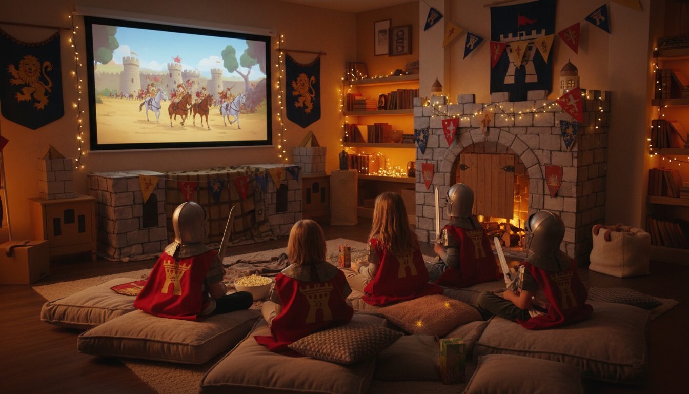 organisez une soirée pyjama inoubliable avec une animation cinéma maison sur le thème des chevaliers, idéale pour plonger les enfants dans un univers médiéval magique et plein d'aventures.