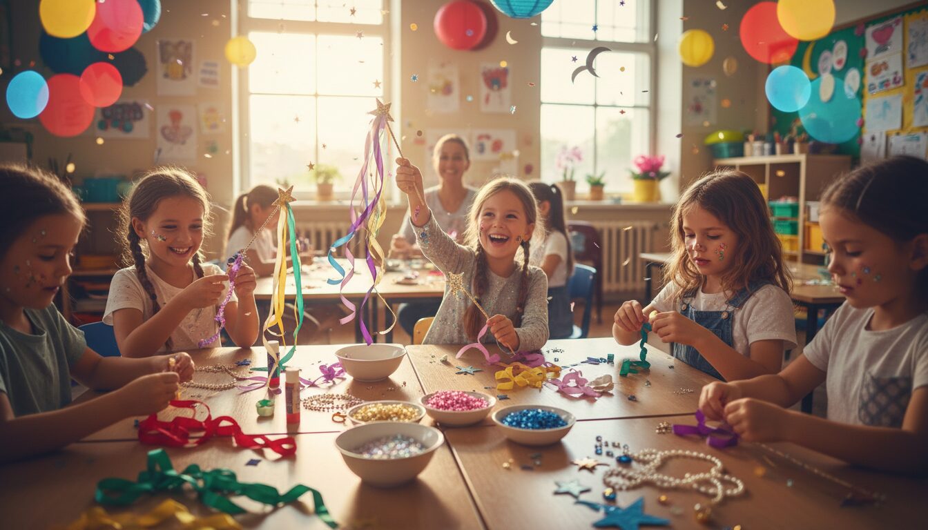 participez à notre atelier de création de baguettes magiques pour enfants de 3 à 6 ans, idéal pour animer une fête magique pleine de créativité et de féérie.