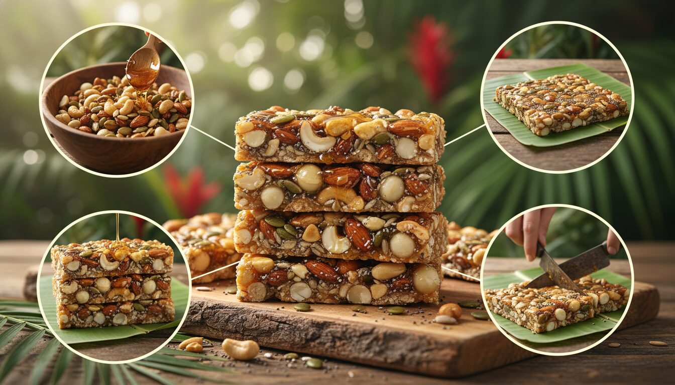 découvrez nos barres aux noix et miel de la jungle secrète, une gourmandise naturelle et nutritive à savourer à tout moment.