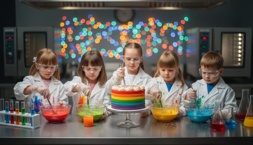 découvrez comment réaliser un gâteau arc-en-ciel spectaculaire en laboratoire, avec un effet spécial sans gravité qui émerveillera tous vos sens.