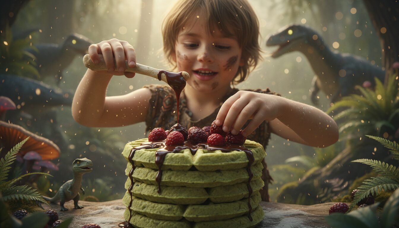 découvrez la recette gourmande des gaufres aux fruits rouges inspirée du monde des dinosaures, pour un petit-déjeuner savoureux et amusant.