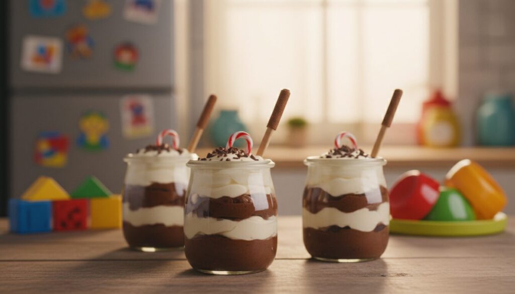 découvrez notre crème dessert chocolat vanille en verrine, une gourmandise saine et ludique spécialement conçue pour les enfants.