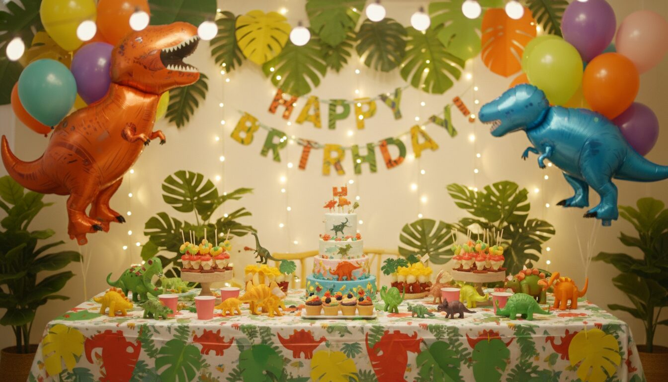 découvrez une décoration jungle et dinos adaptée pour une fête d'enfants de 3 à 6 ans, idéale pour créer une ambiance ludique et colorée qui émerveillera les petits aventuriers.